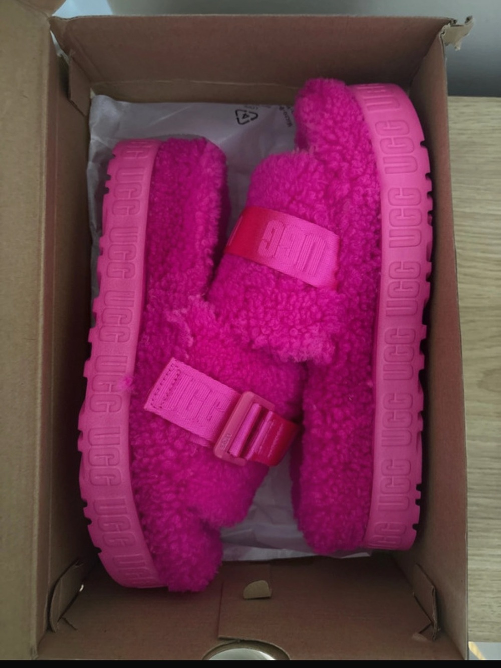 UGG Kids Hot Pink Fuzz Slide - Plush Slip-On Sandal - Picture 2 of 2